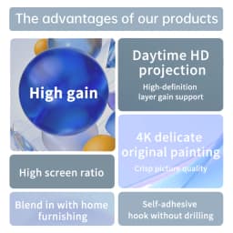 150 Inch 16:9 Foldable Projector Screen 4K 1080P, 160° Wide View Wrinkle Free Projection Screen, No Drill Wall Mount with Hooks