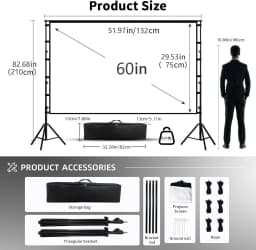 LEJIADA Projector Screen With Stand White Wrinkle-Free 60-150 inch 160° Viewing Angle Double Sided Screen Home Theater Outdoor