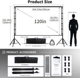 LEJIADA Projector Screen With Stand White Wrinkle-Free 60-150 inch 160° Viewing Angle Double Sided Screen Home Theater Outdoor