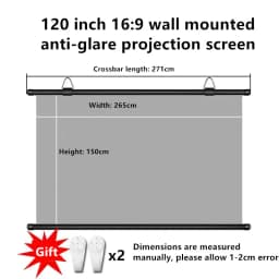 XIAOHUI Anti-light Thick HD Projector Screen 16:9 No-hole Wall-mounted Projection Screen Metal Home Projection Screen 120 Inches