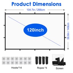 MIXITO Foldable Soft Movie Screen D‑Ring & Hook & Loop Mount, High‑Density 16:9 Projector Screen, for Home Theater Outdoor Party