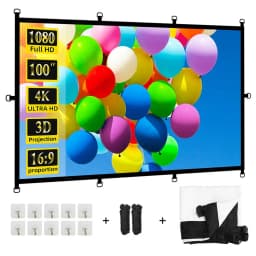 MIXITO Foldable Soft Movie Screen D‑Ring & Hook & Loop Mount, High‑Density 16:9 Projector Screen, for Home Theater Outdoor Party