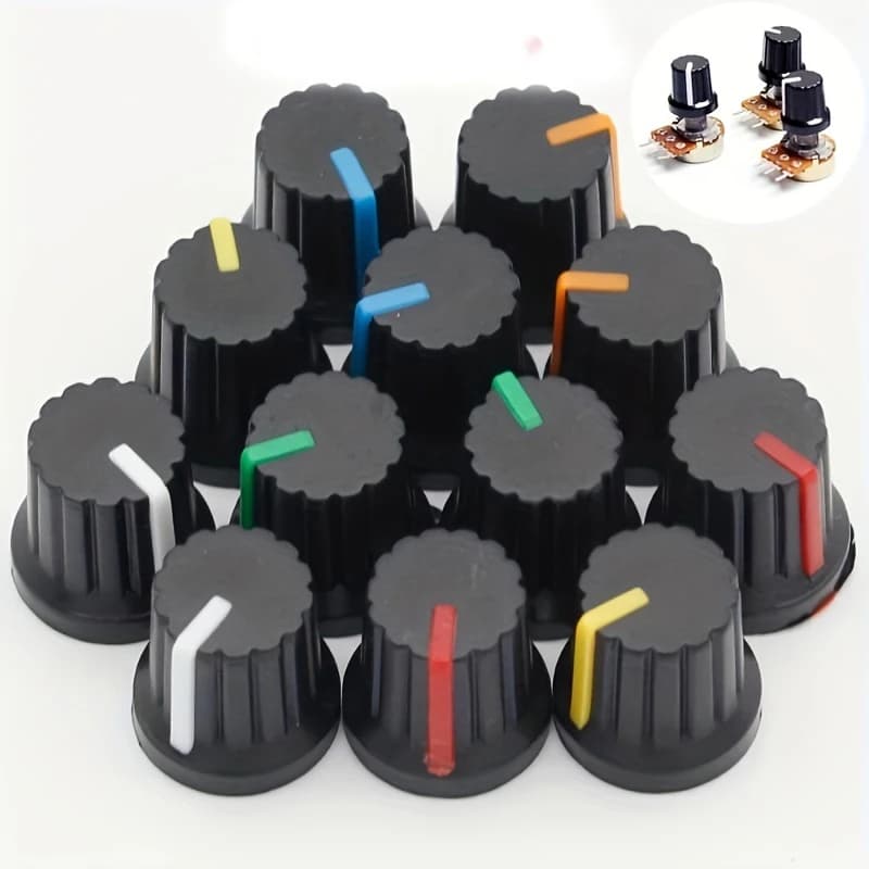 30pcs/lot WH148 Potentiometer Knobs 15X17mm 6mm Potentiometer Plastic Knobs Cap 5 Colors Yellow Orange Blue White Red