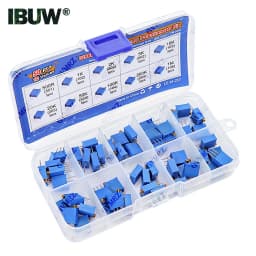 50PCS 10Values 3296W Multiturn Trimmer Potentiometer Kit (500Ω-1MΩ) in Box for Precision Circuit Tuning & Electronics DIY