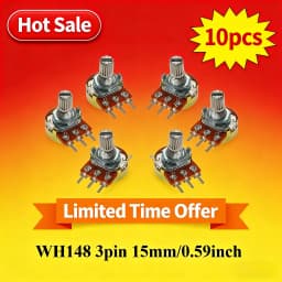 10Pcs WH148 Potentiometer Kit, A10K A50K B1K B2K B5K B10K B20K B50K B100K B250K B500K B1M Ohm, 3-Pin 15mm Shaft, Variable Resist