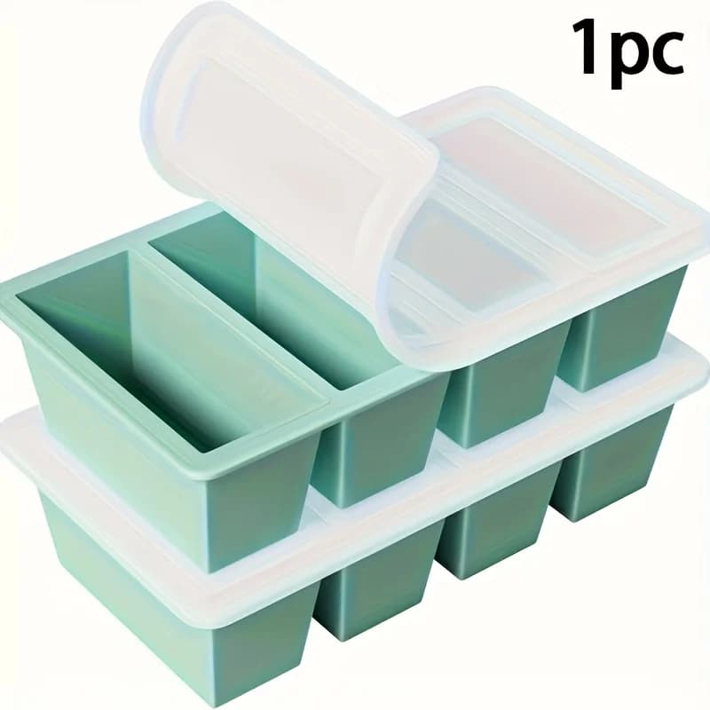 1pc Silicone Freezer Tray with Lid - Durable Kitchen Storage for Soup, Broth & Sauces - Stackable Food Prep Container