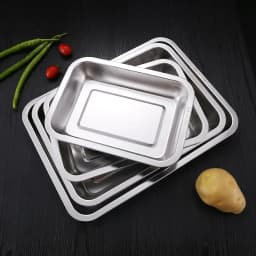 Stainless Steel Barbecue Tea Storage Serving Trays Rectangle Steamed Rice Sausage Plate Grill Meat Restaurant Metal Utensils
