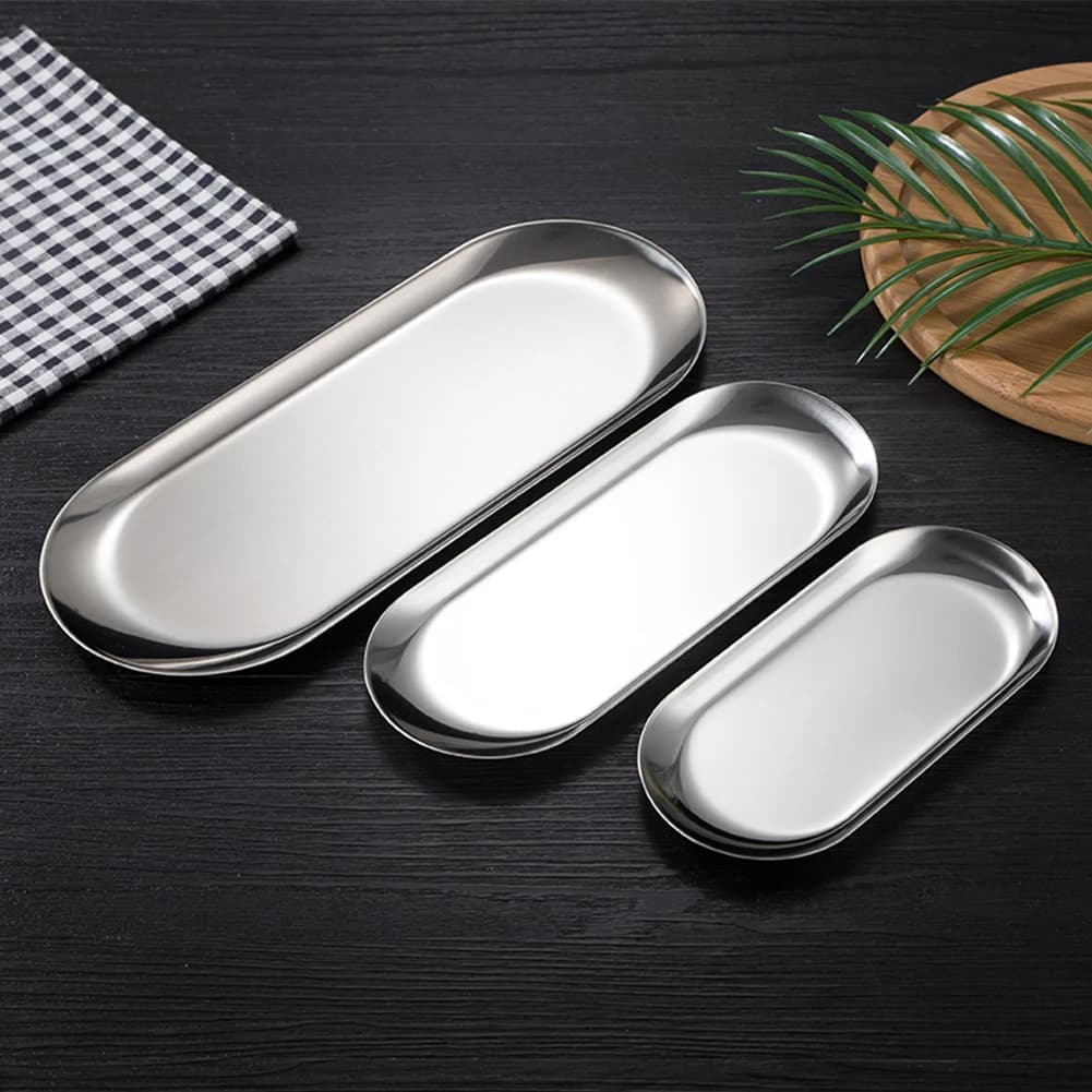 Oval Stainless Steel Trays Storage Tray For Tea Fruit Cosmetics Jewelry Display Kitchen Vanity Organizer Silvery