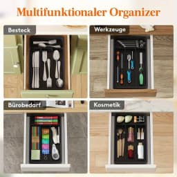 4 Slot Plastic Cutlery Tray Organizer Silverware Holder for Kitchen Drawer Black Non-Slip Utensil Storage Forks Spoons Knives