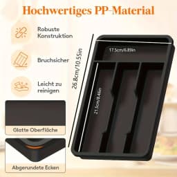 4 Slot Plastic Cutlery Tray Organizer Silverware Holder for Kitchen Drawer Black Non-Slip Utensil Storage Forks Spoons Knives