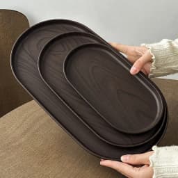 Walnut Wood Grain Oval Tray - Multi-Purpose Serving Plate for Coffee, Cakes, Snacks, Desserts & Kitchen Storage