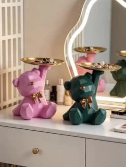 Kawaii Geometric Butterfly Bear Tray Living Room Desktop Decoration Candy Miscellaneous Storage Tray Home Decoration