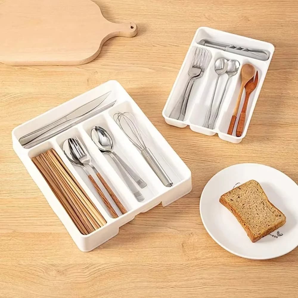 4/5 Compartment Cutlery Tray Rectangle Kitchen Drawer Organizer for Spoon Fork Separation Easy-Clean Home Storage Box Decorative