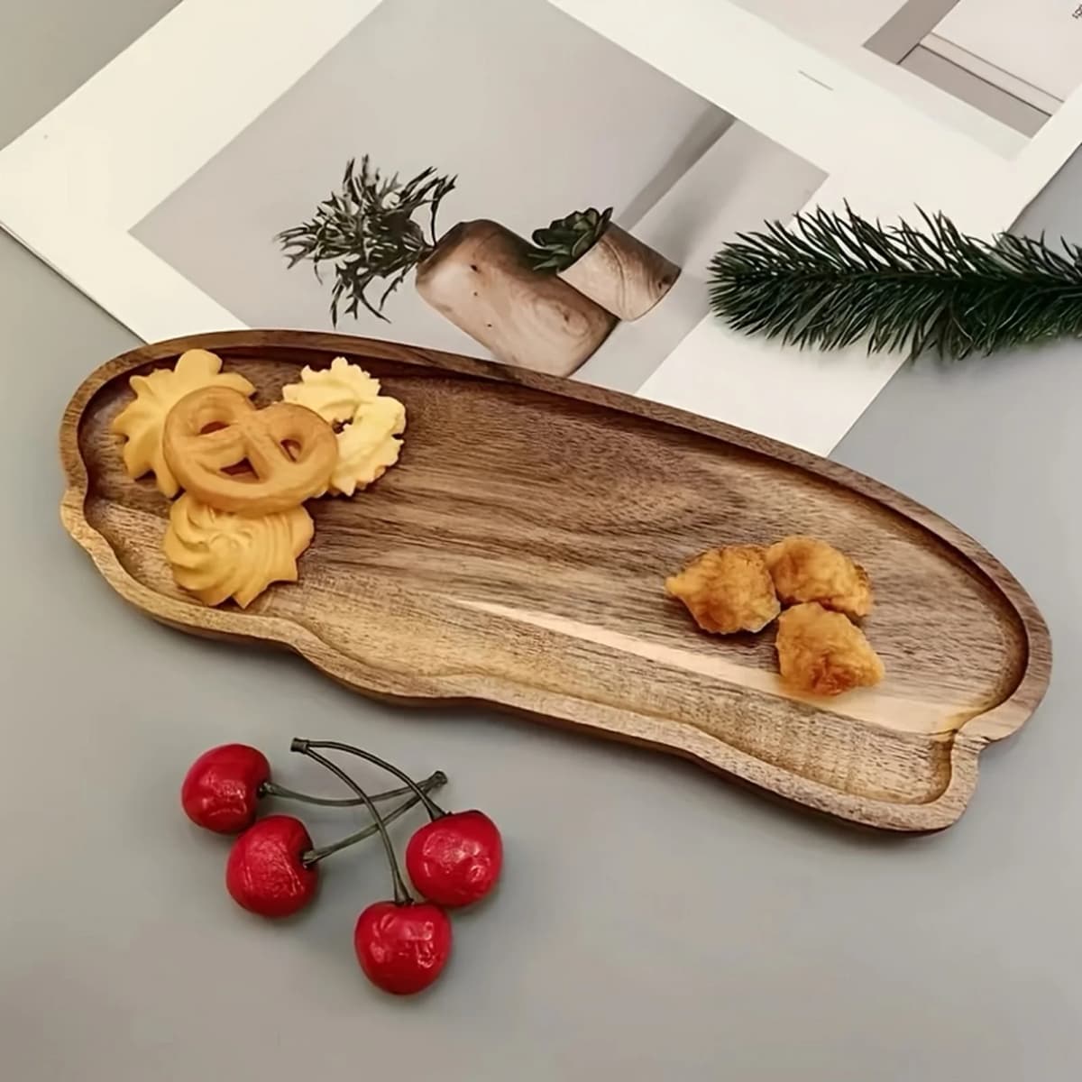 Japanese Style Storage Tray Irregular Cloud Shaped Wooden Tray For Bread Dessert Cake Coffee Tea Cup Household Organizer Plate