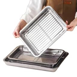 Portable Non-Stick Stainless Steel Baking Pan Removable Square BBQ Tray with Cooling Rack Oven Rack for Cooking Roasting