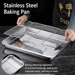 Portable Non-Stick Stainless Steel Baking Pan Removable Square BBQ Tray with Cooling Rack Oven Rack for Cooking Roasting