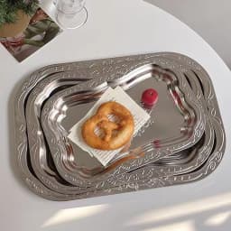 New Stainless Steel Rectangular Tray With Embossed Design For Kitchen Living Room Storage Durable Fruit Snack Cake Serving Dish