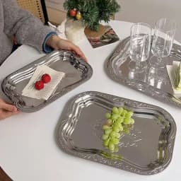 New Stainless Steel Rectangular Tray With Embossed Design For Kitchen Living Room Storage Durable Fruit Snack Cake Serving Dish