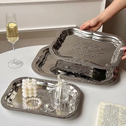 New Stainless Steel Rectangular Tray With Embossed Design For Kitchen Living Room Storage Durable Fruit Snack Cake Serving Dish