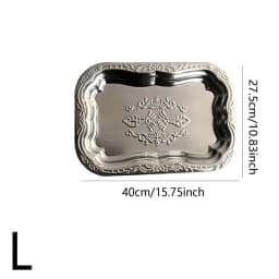New Stainless Steel Rectangular Tray With Embossed Design For Kitchen Living Room Storage Durable Fruit Snack Cake Serving Dish