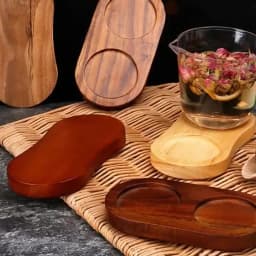 Wood Pepper Mill Tray Bamboo Salt Pepper Shaker Stand Tray Double Hole Base Tea Tray Home Decor Seasoning Bottle Storage Holder