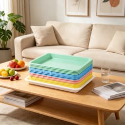 6pcs Brightly Colored Plastic Tray , Durable and Stackable Serving Trays for Snacks, Meals, Arts & Crafts, and Home Organization