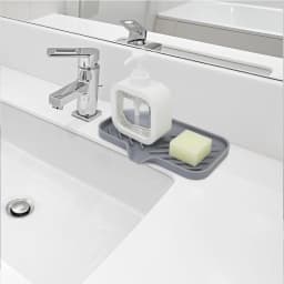 Silicone Faucet Mat Kitchen Sink Splash Drying Pad with Drain Soap Dispenser Sponge Storage Tray