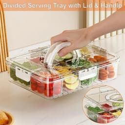8-Grid Divided Plate with Lid Food Storage Box Snack Box Fruit Storage Container Candy Fruits Nuts Clear Refrigerator Organizer