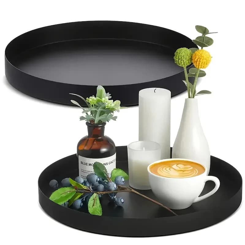 1pcBathroom Aromatherapy Tray  Living Room Desktop Tray Black Metal Round Multifunctional Desk Storage Rack