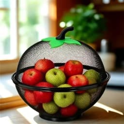 with Mesh Cover Metal Fruit Basket Moisture Resistant multifunctional Kitchen Storage Rack Easy To Clean Fruit Bowl Kitchen