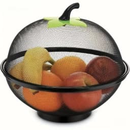 with Mesh Cover Metal Fruit Basket Moisture Resistant multifunctional Kitchen Storage Rack Easy To Clean Fruit Bowl Kitchen