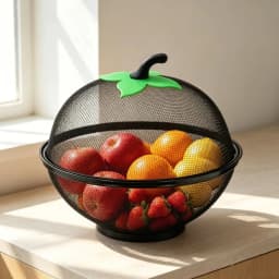 with Mesh Cover Metal Fruit Basket Moisture Resistant multifunctional Kitchen Storage Rack Easy To Clean Fruit Bowl Kitchen