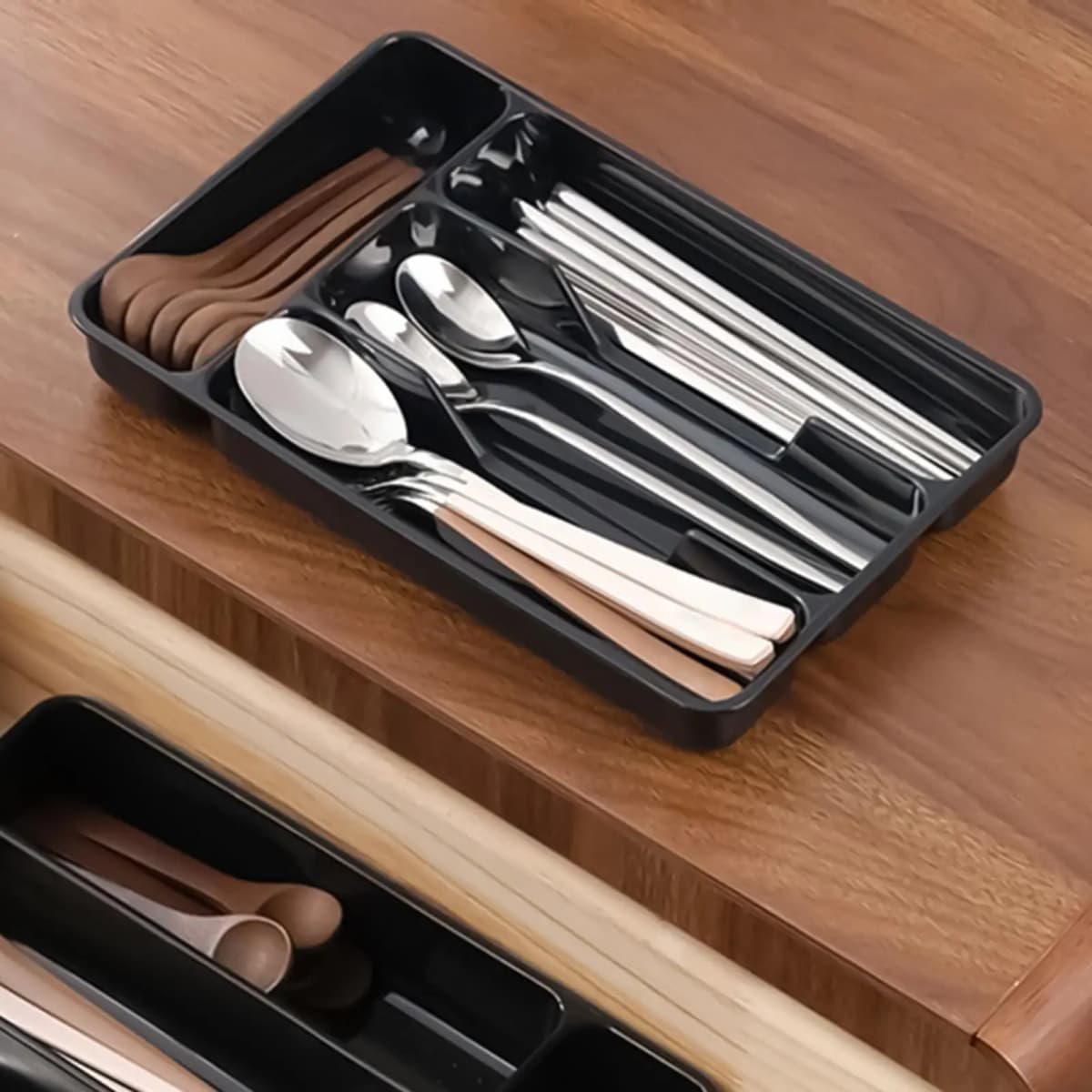 Silverware Tray for Drawer Flatware Organizer Compact Holder with 4 Compartment for Forks Cooking Kitchen Cabinet Countertop