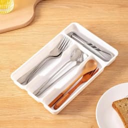 Silverware Tray for Drawer Flatware Organizer Compact Holder with 4 Compartment for Forks Cooking Kitchen Cabinet Countertop