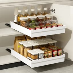 No-Drill Magic Tray Heavy-duty slide-out organizer for cabinets/sinks. Easy install, huge space saver! Perfect for tiny homes