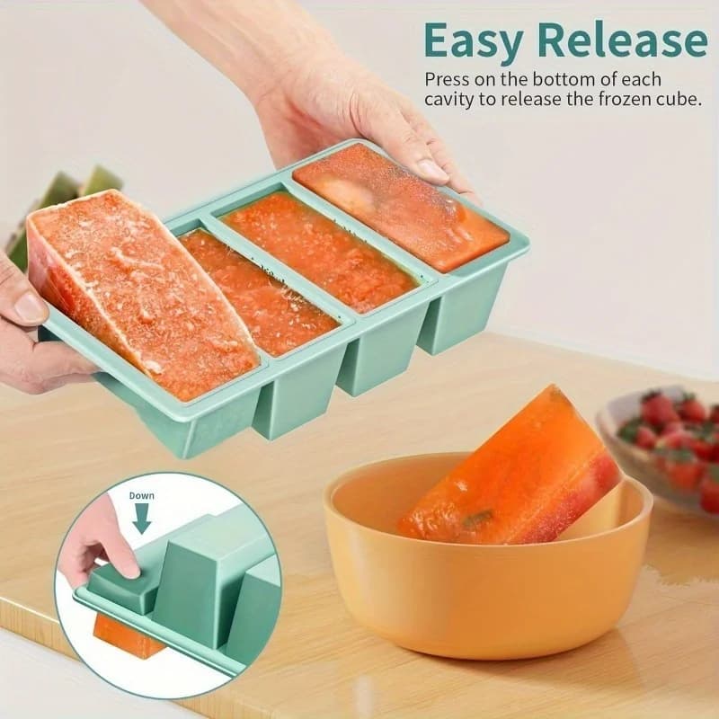 1Pc Rectangular Ice Cube Mold Set with Lid Stackable Freezer Trays for Bottles Beverages Long Cubes Mould Kitchen Items