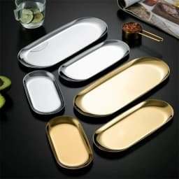 2pcs Oval Metal Jewelry Tray - Multifunctional Stainless Steel Cosmetic Storage Box, Bathroom Accessories Storage Box