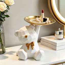 Novelty Geometric Bear Resin Jewelry Storage Tray Golden Iron Plate For Rings Bracelets Makeup Dresser Table Decor Ornament