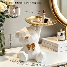 Novelty Geometric Bear Resin Jewelry Storage Tray Golden Iron Plate For Rings Bracelets Makeup Dresser Table Decor Ornament