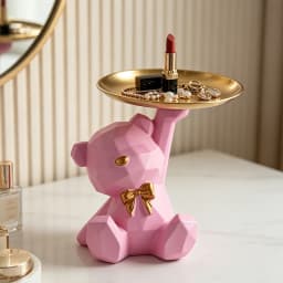 Novelty Geometric Bear Resin Jewelry Storage Tray Golden Iron Plate For Rings Bracelets Makeup Dresser Table Decor Ornament