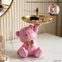 Novelty Geometric Bear Resin Jewelry Storage Tray Golden Iron Plate For Rings Bracelets Makeup Dresser Table Decor Ornament
