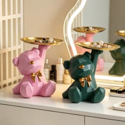 Novelty Geometric Bear Resin Jewelry Storage Tray Golden Iron Plate For Rings Bracelets Makeup Dresser Table Decor Ornament