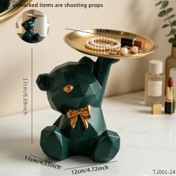 Novelty Geometric Bear Resin Jewelry Storage Tray Golden Iron Plate For Rings Bracelets Makeup Dresser Table Decor Ornament