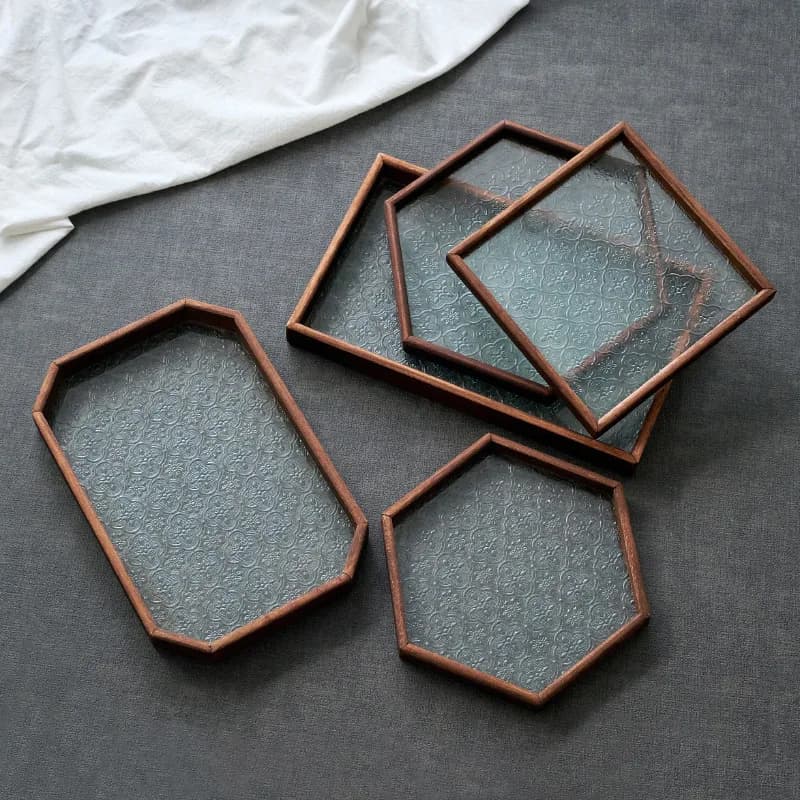 Table Organizer Tray Storage Tray Walnut Wood Tray For Cutlery Serving Spoons Cooking Utensils Teapot Teacup Snack 