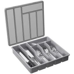 Covered Kitchen Drawer and Countertop Utensil Tray Plastic Cutlery and Cutlery Storage Push Top Storage Containers for Pantry
