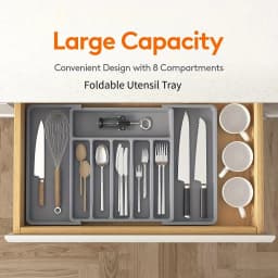 Upgraded Plastic Storage Tray, New Adjustable Cutlery Organizer, Cutlery Drawer Organizer with Compartment Slots