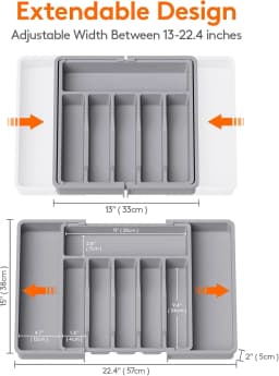 Expandable Utensil Organizer for Kitchen Drawers Large Silverware Drawer Organizer Divider Adjustable Cooking Utensil Tray