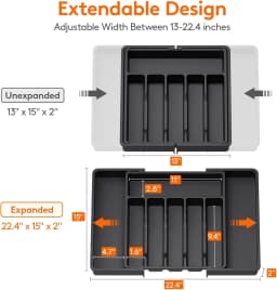 Expandable Utensil Organizer for Kitchen Drawers Large Silverware Drawer Organizer Divider Adjustable Cooking Utensil Tray