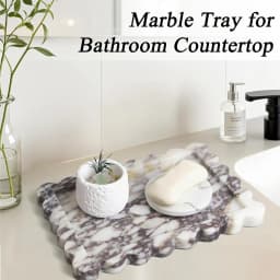 Calacatta Viola Scalloped Marble Tray, Natural Marble Stone Tray, Luxury Decorative Trays for Bathroom, Vanity, Home Decor