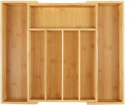 Expandable Bamboo Kitchen Drawer Organizer, Adjustable Cutlery Holder and Cutlery Tray Organizer, Drawer Divider for Silverware,